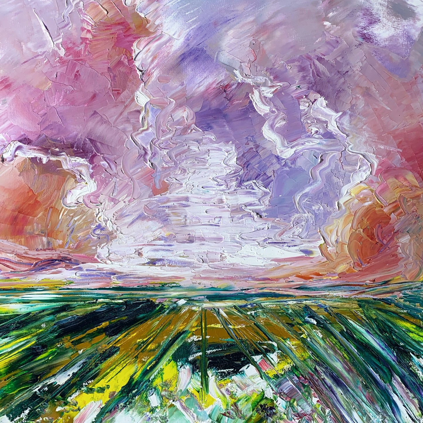 "Sunrise Over Fields" Original Handmade Fine Art Painting on Canvas